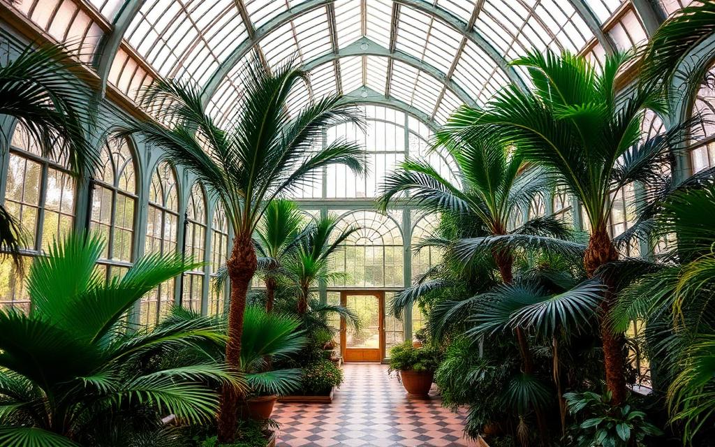 Victorian glasshouse filled with palms