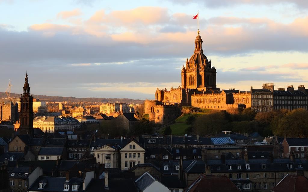 Edinburgh old town skyline at golden hour