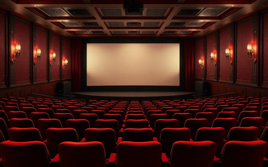 Independent cinema auditorium with red velvet seats