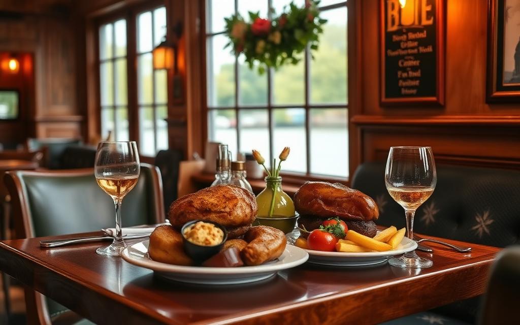 Sunday roast for two in a riverside pub