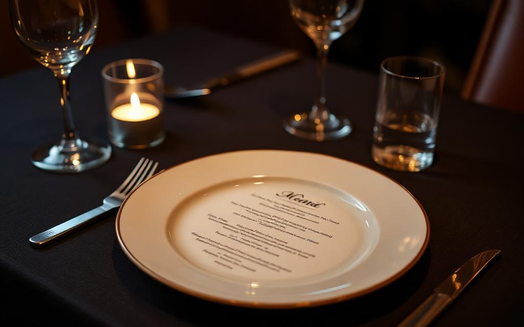 Tasting menu place setting by candlelight